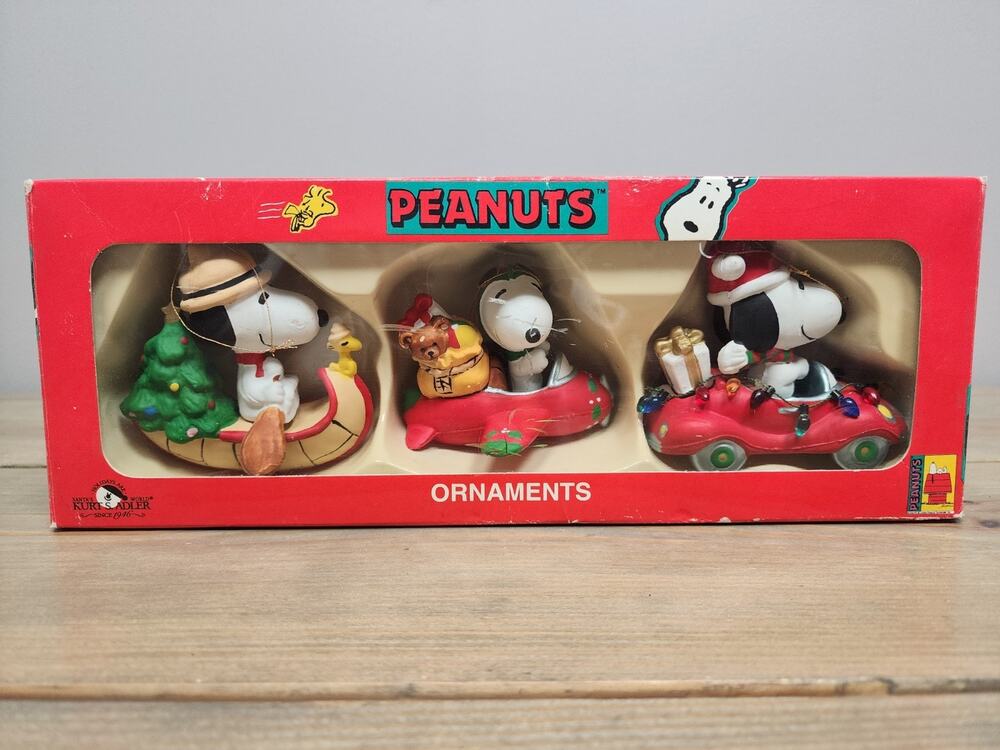 Vintage Kurt S Adler Peanuts Snoopy Christmas Ornaments 3 Pk., Canoe, Plane, Car
